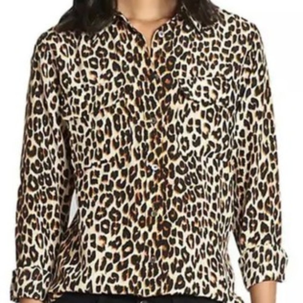 Equipment Slim Signature Leopard-Printed Silk Shirt NWT